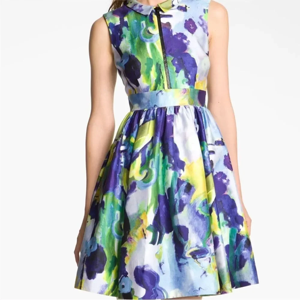 EUC Kate Spade Carissa Fit & Flare Collared Watercolor Sleeveless Dress